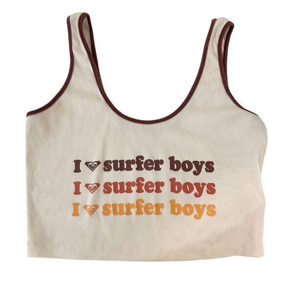 Roxy I Heart Surfer Boys Logo Spell Out Ribbed Tank Top Crop Top - Size Large - Picture 1 of 5